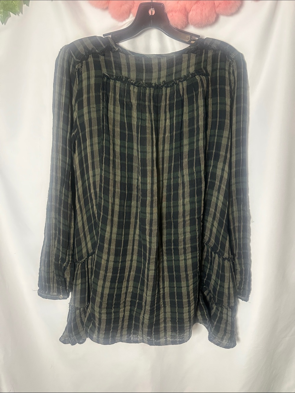 Free People Olive and Black Plaid Button-Front Tunic - Picture 8 of 8